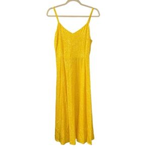 GAP Small Yellow White Dot Print Spaghetti Strap Midi Dress Adjustable Straps